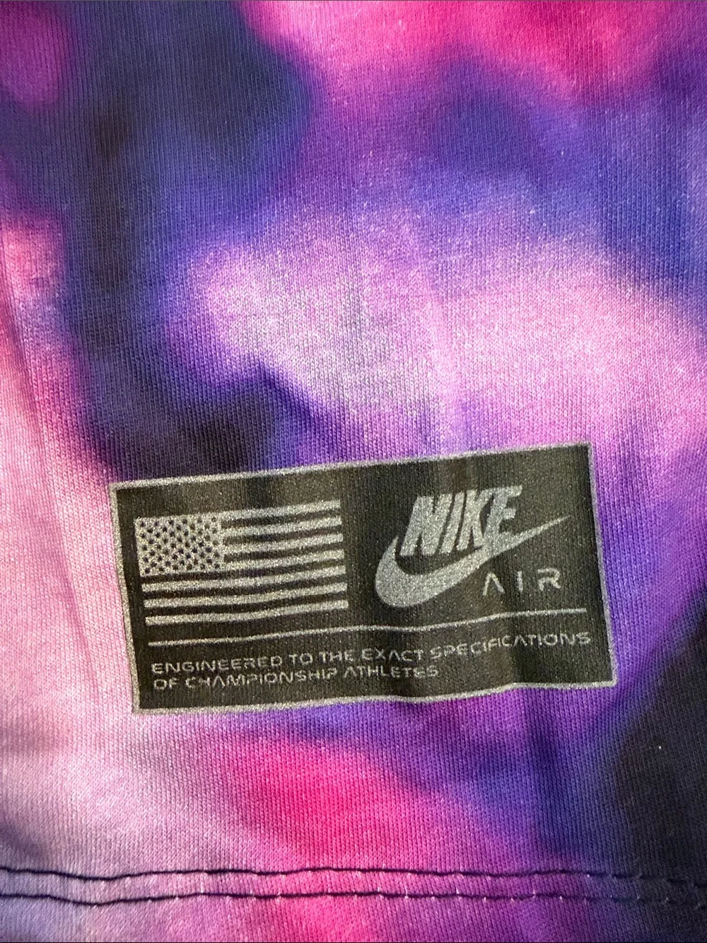 Nike Men’s Purple and Pink Tie-Dye Short Sleeve Tee with Logo Patch